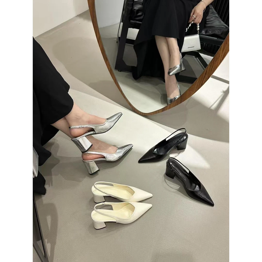 【现货】设计感后空绊带包头凉鞋高级感仙女风细跟尖头高跟鞋G2884