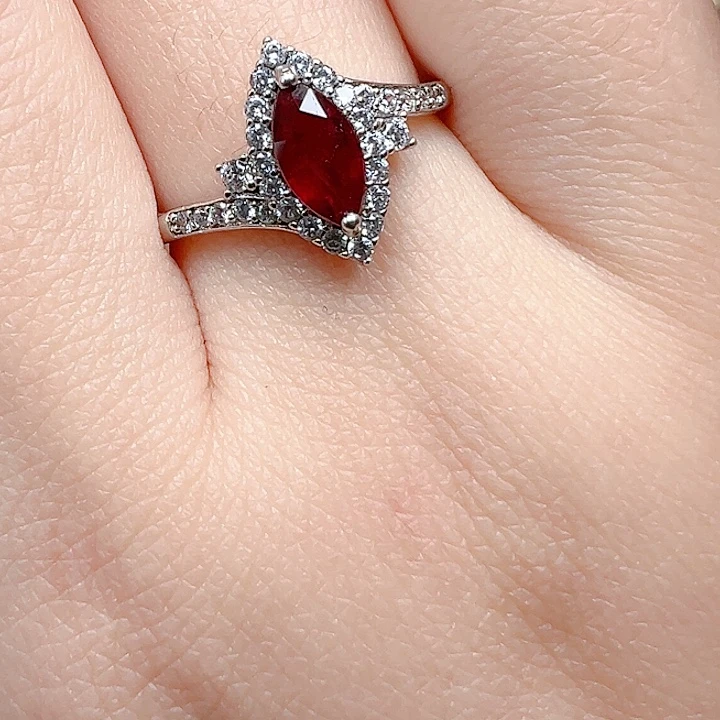 戒指红宝石银S925镶嵌