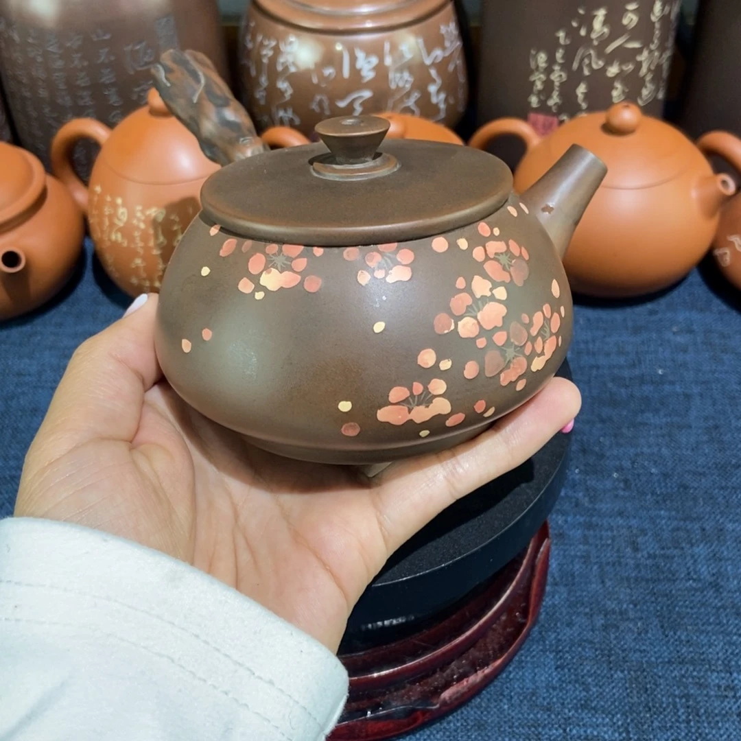 4建水紫陶手工彩填侧把壶220c