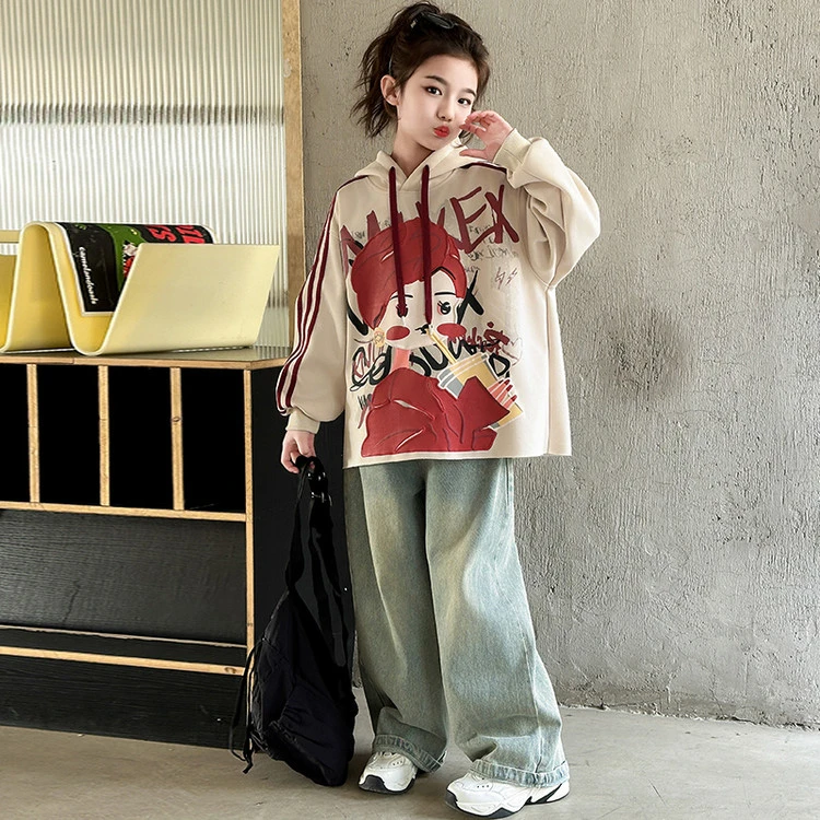 女童长袖宽松印花连帽卫衣春秋款潮酷穿搭休闲时尚百搭炸街上衣