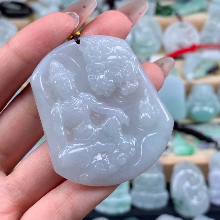 翡翠未镶嵌颈饰文殊菩萨吊坠