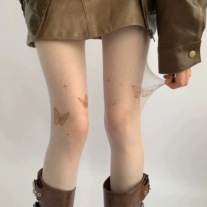 0D夏季珠光丝袜蝴蝶印花丝袜性感丝袜