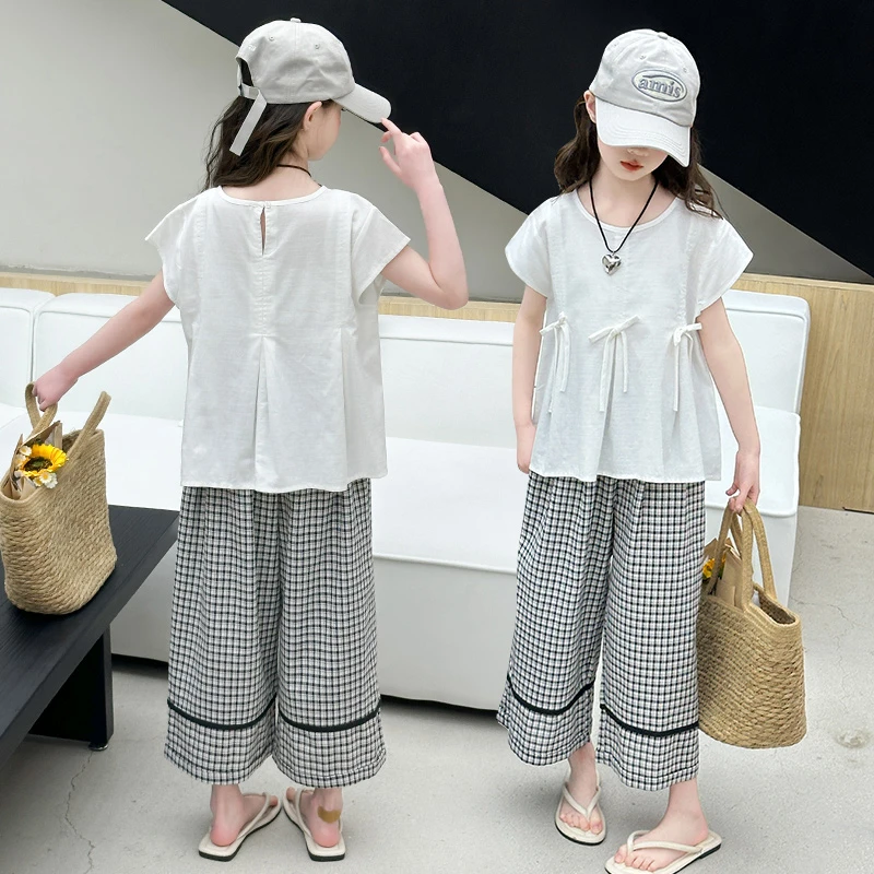 女童无袖娃娃衫套装夏季2025新款儿童韩版时髦女孩女大童洋气夏装