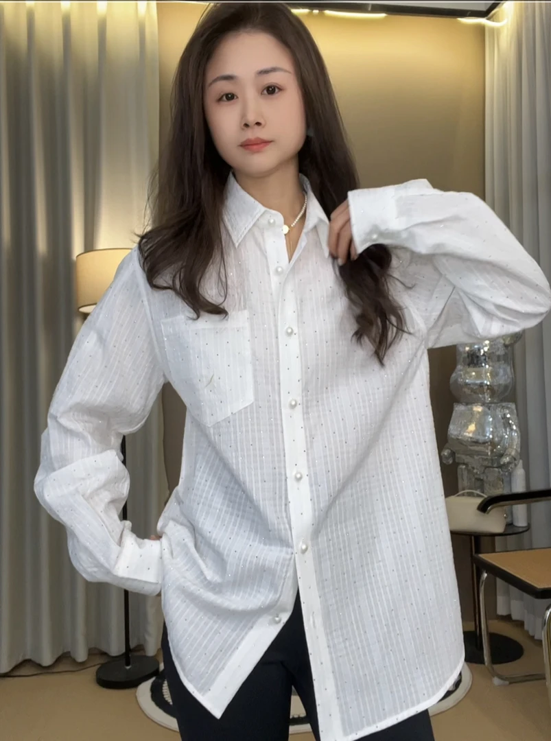 “淡颜衬衣”2025春季新款烫钻韩版衬衫衬衣86057