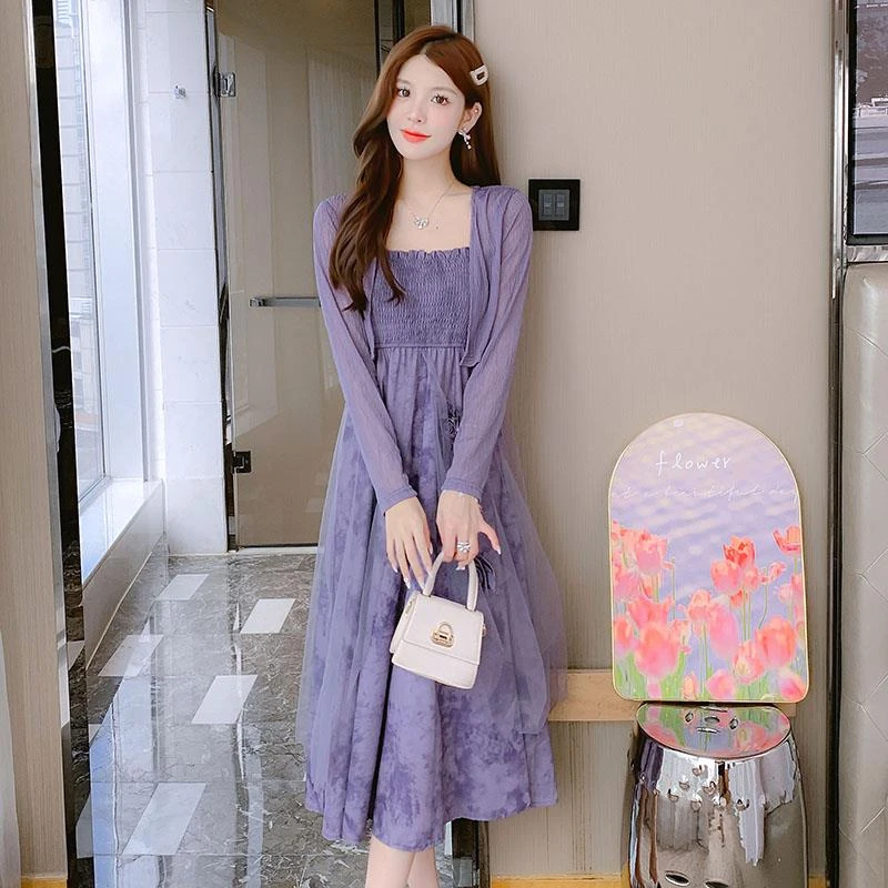 吊带连衣裙两件套2025夏季新款显瘦气质超仙森系复古长裙碎花裙子