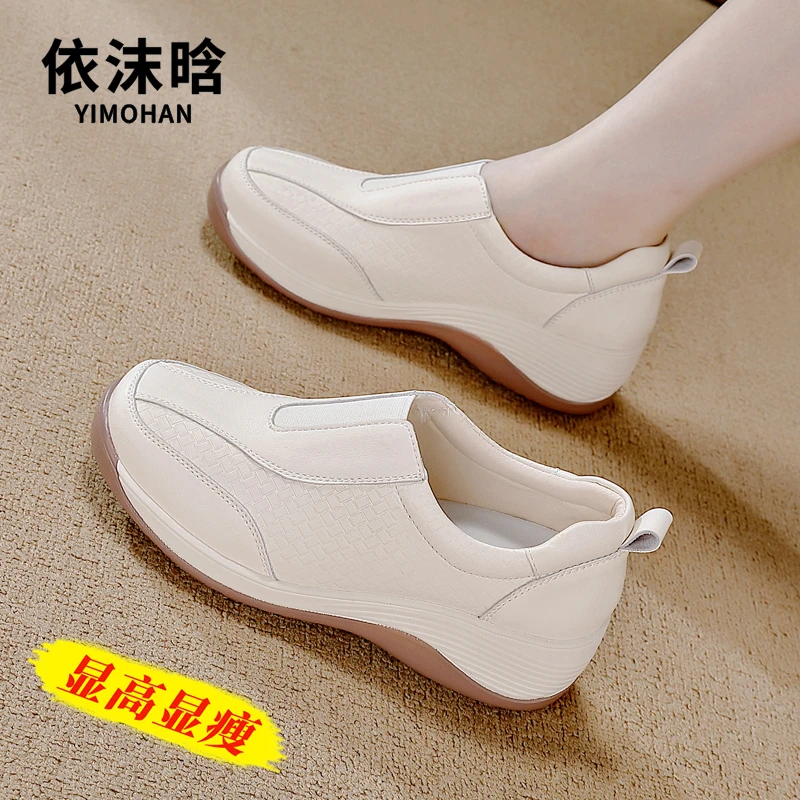依沫晗大牌专柜坡跟乐福鞋女2025春秋季新款外穿一脚蹬休闲妈妈鞋