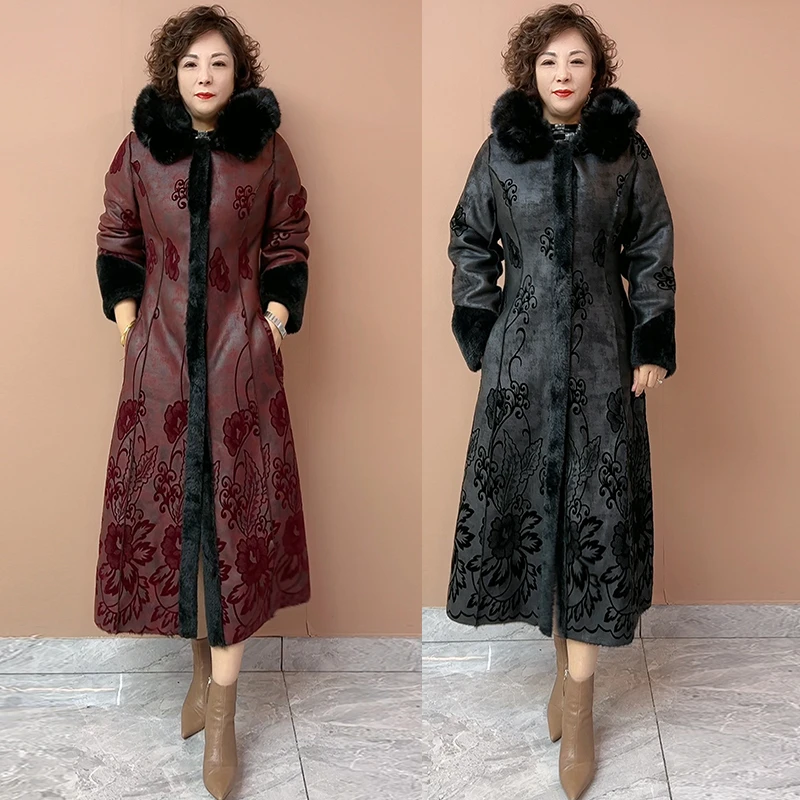 胖妈妈高品质端庄气质复古大衣贵夫人时尚加绒保暖皮毛一体大衣潮