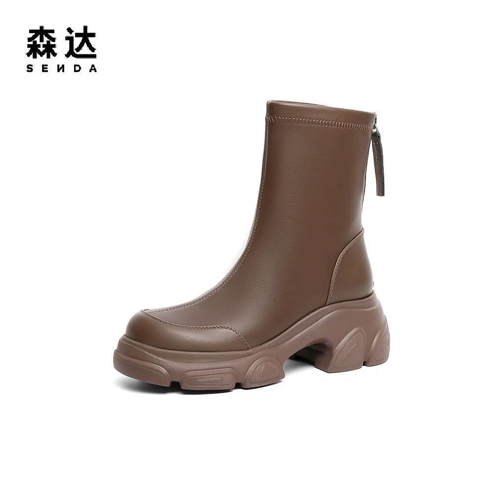 Senda/森达时装靴女款冬季新款休闲时尚气质粗跟休闲短靴ZTE65DD4