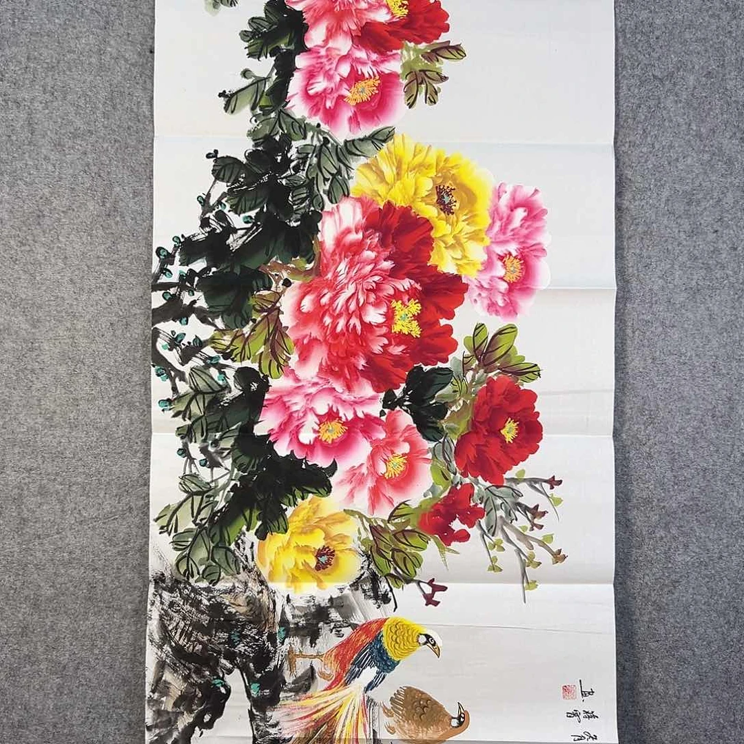 国画561 花鸟在树丛的顶端鸣叫叫声