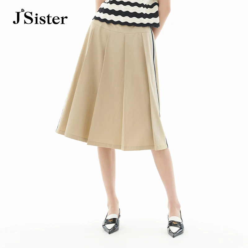 2428【刘一昂专属】jsister 夏装 JS卡其流行百褶半身裙