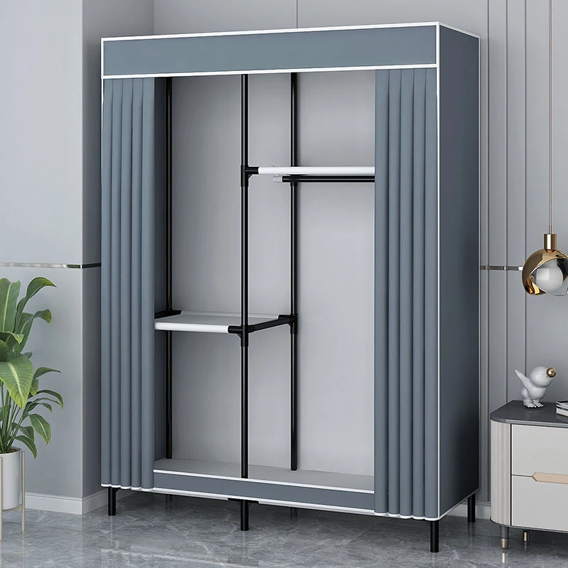 新疆包邮简易布衣柜家用卧室钢管加粗单人加固组装耐用出租房钢架