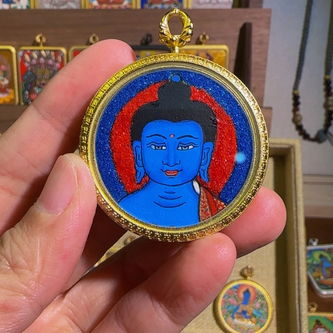 吊坠纯手绘唐卡药师佛3.5cm