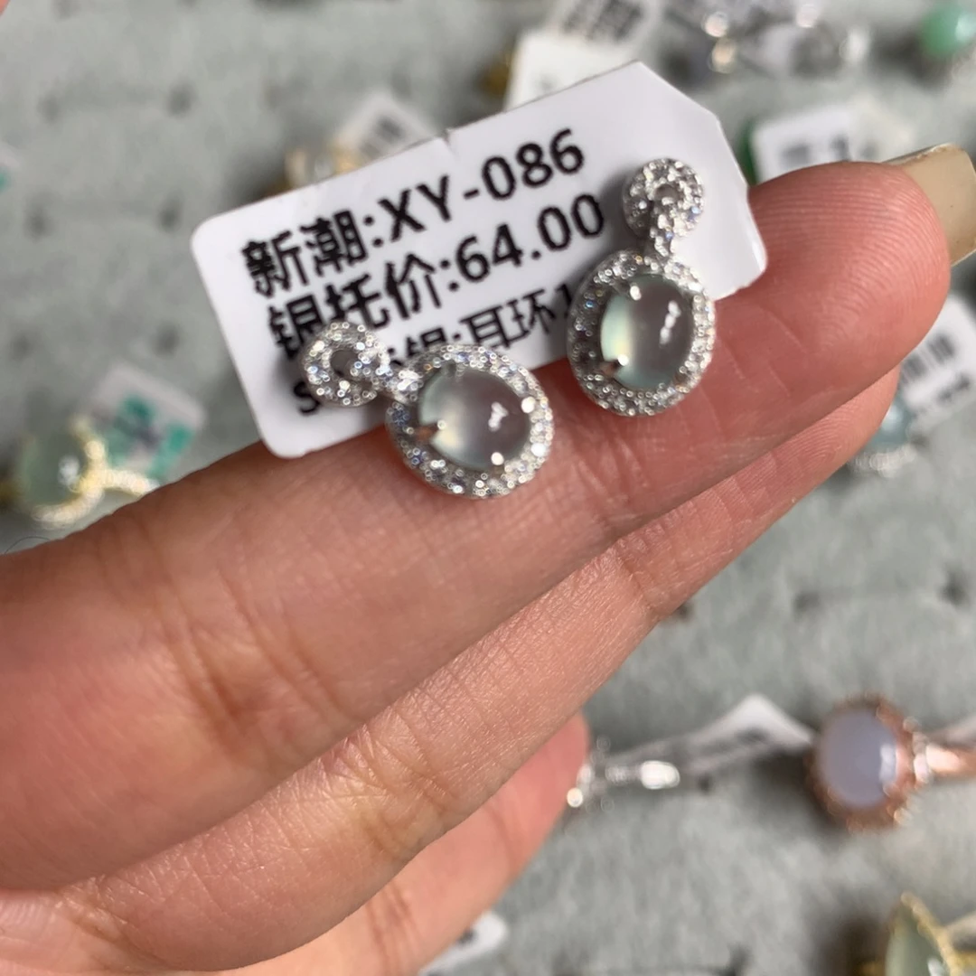 翡翠银S925镶嵌耳饰耳钉