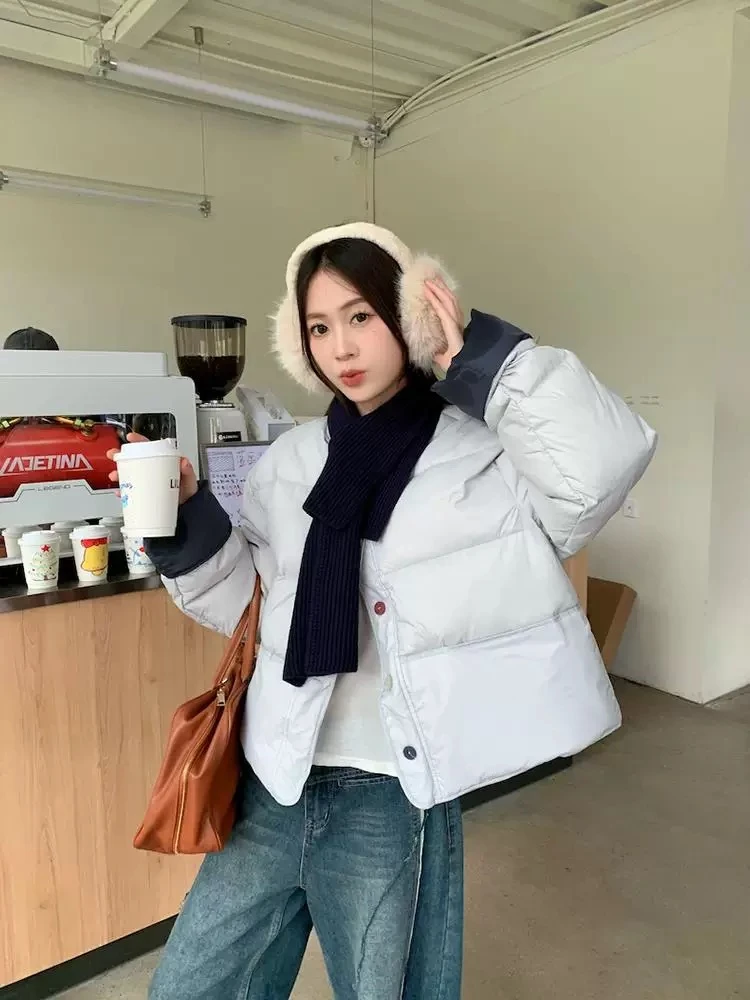 A369-蓝色围脖棉衣女春季网红新款棉袄超好看羽绒棉服潮