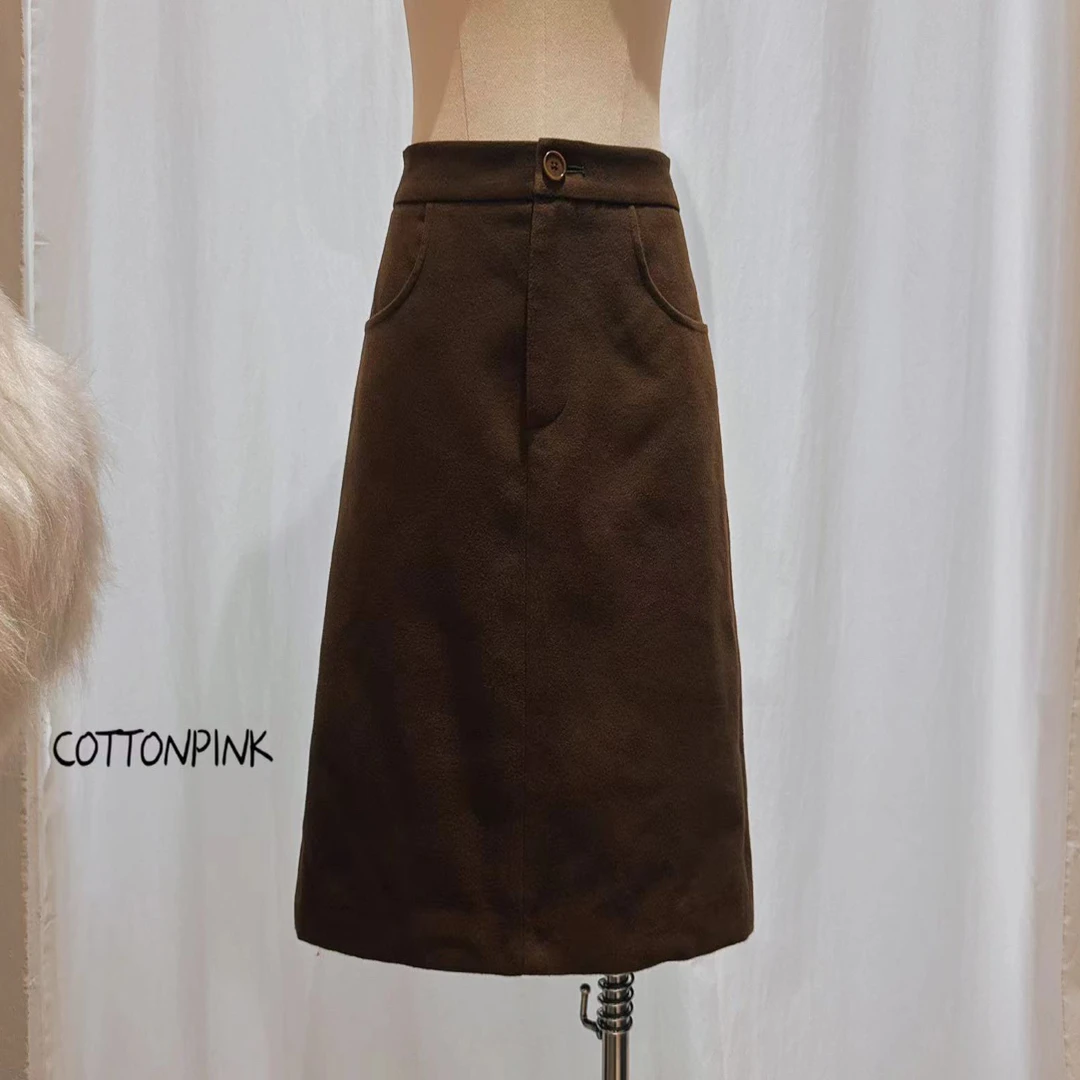 COTTONPINK女装时尚百搭高腰显瘦加厚毛呢半身裙子