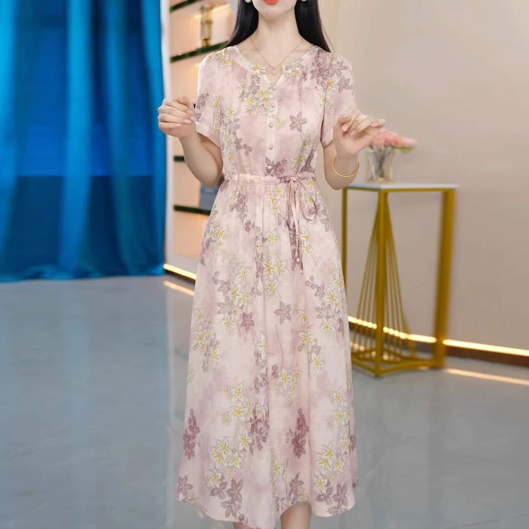 年轻妈妈夏装减龄显瘦连衣裙2025新款中年女士夏季宽松舒适中长裙