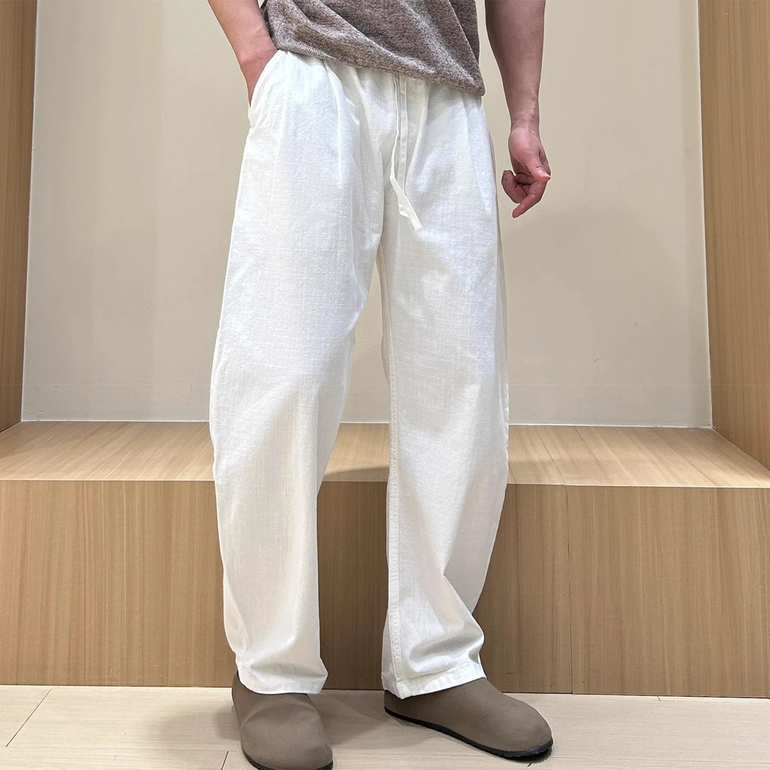 白色棉麻裤子男款夏季薄款速干阔腿运动休闲裤cleanfit亚麻直筒裤