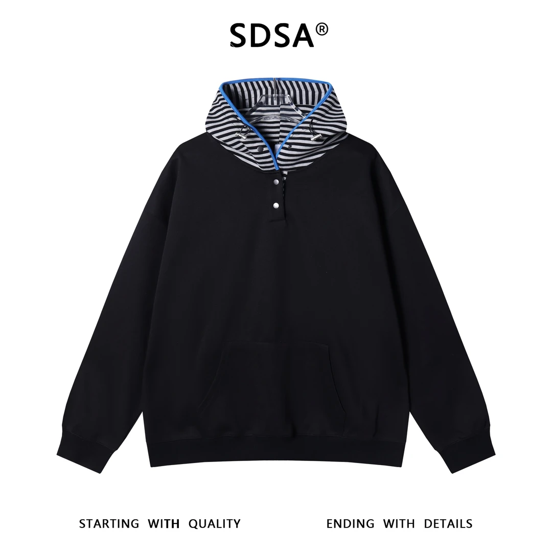 SDSA男士秋冬新款痞帅男装简约拼接按扣连帽卫衣时尚运动套头上衣