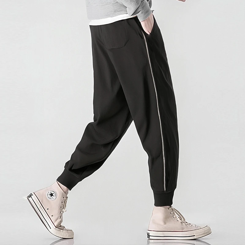【轻奢男装】潮牌春秋季金属贴标拉链设计休闲百搭宽松休闲裤X2058