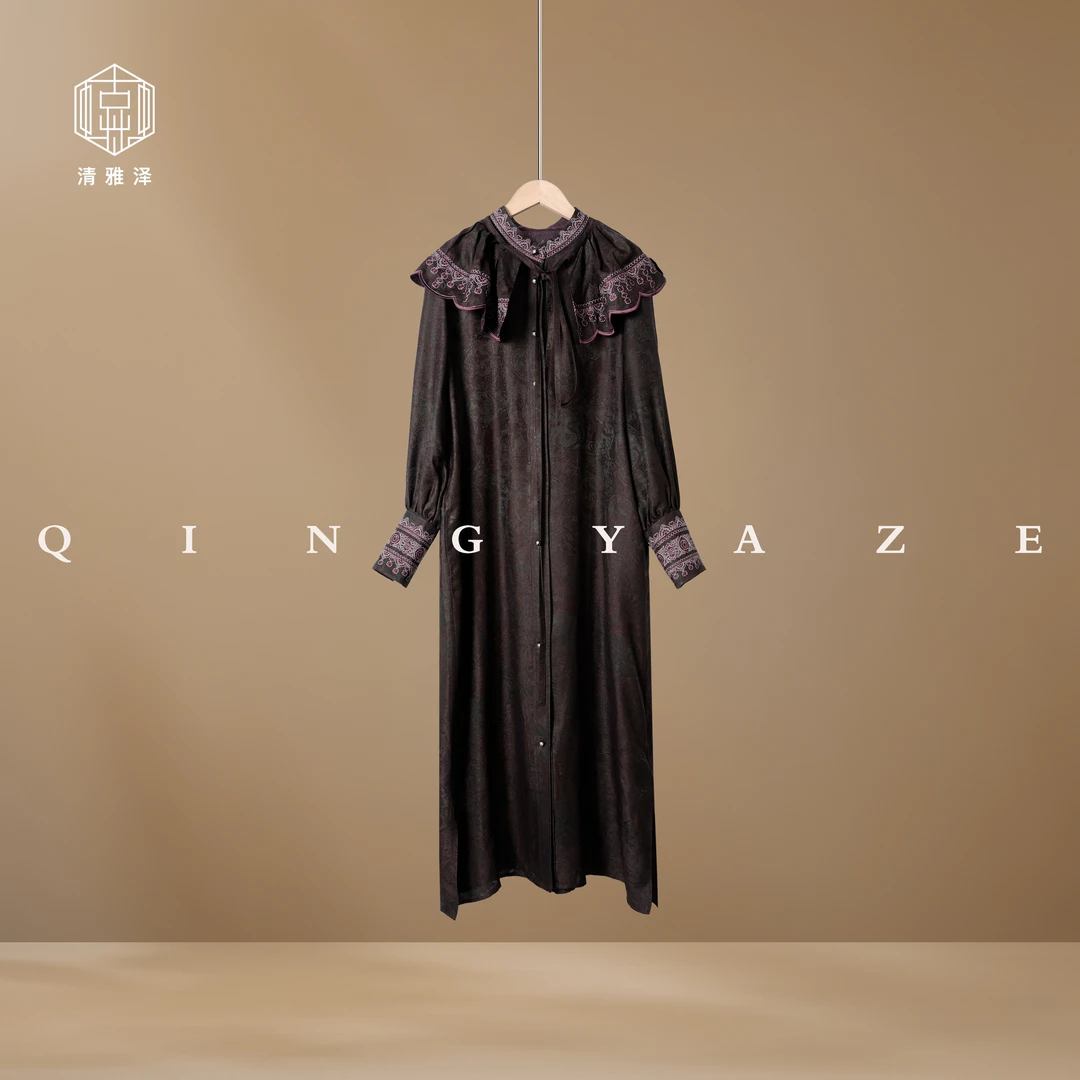 百变云肩！重工刺绣新中式香 云纱连衣裙！GZ5744