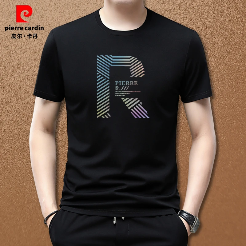 皮尔卡丹新款莫代尔夏季T恤圆领潮牌男装圆领修身半袖打底显瘦男