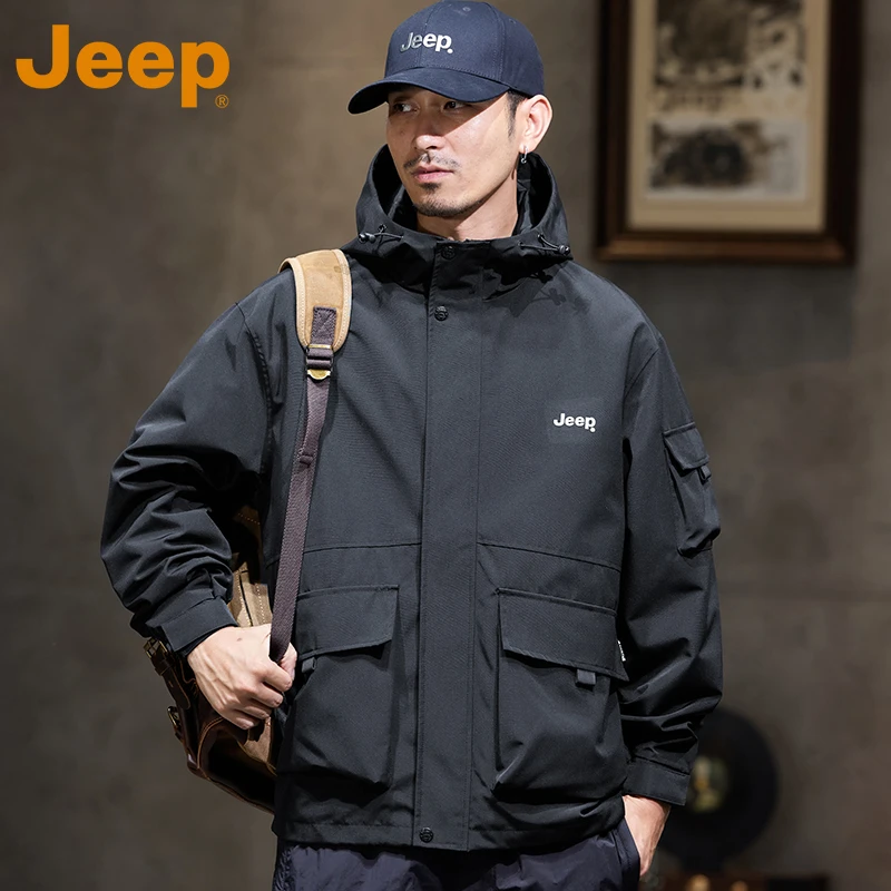 JEEP吉普登山冲锋外套男款秋冬款2025新款潮流宽松防风防水夹克男
