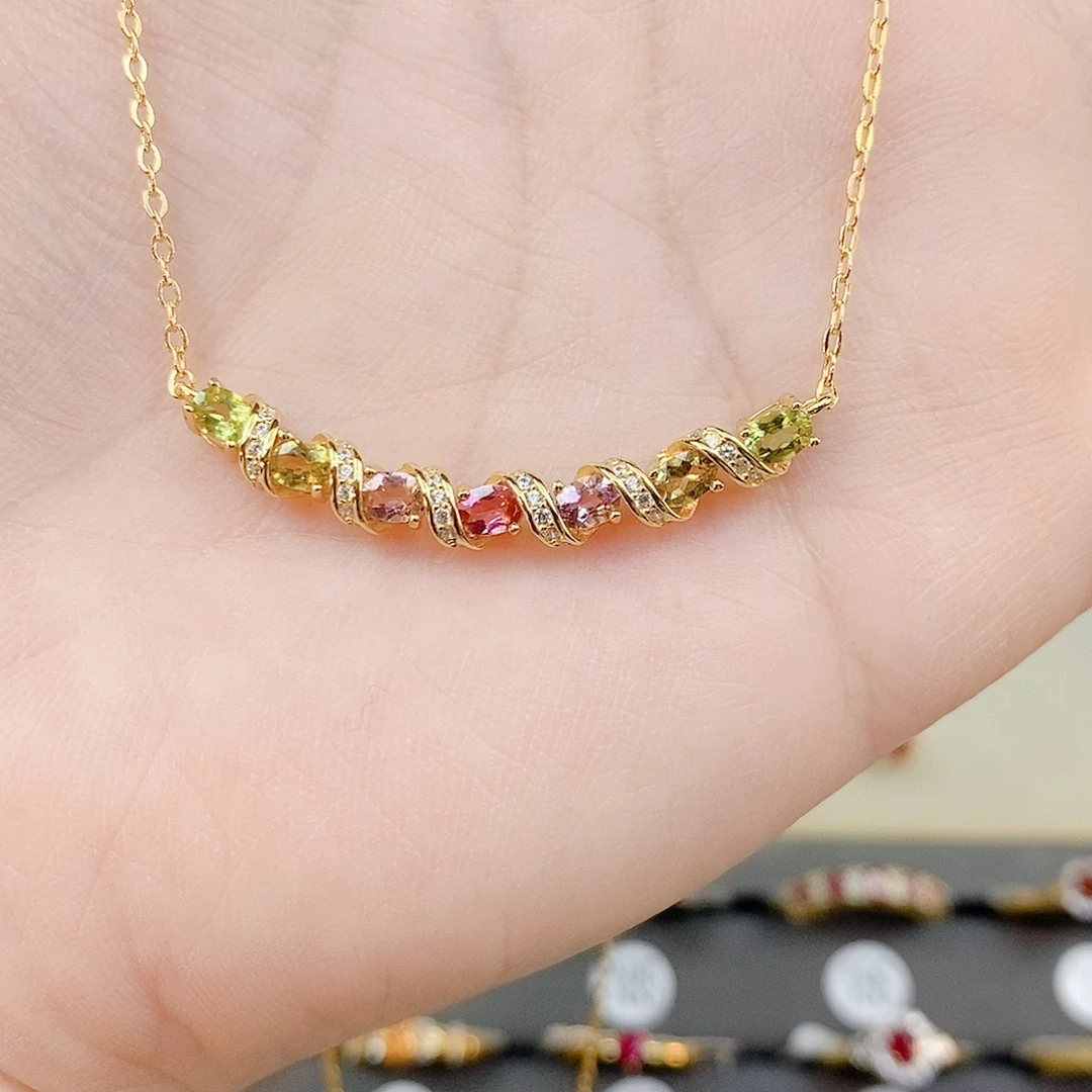 颈饰银S925镶嵌碧玺