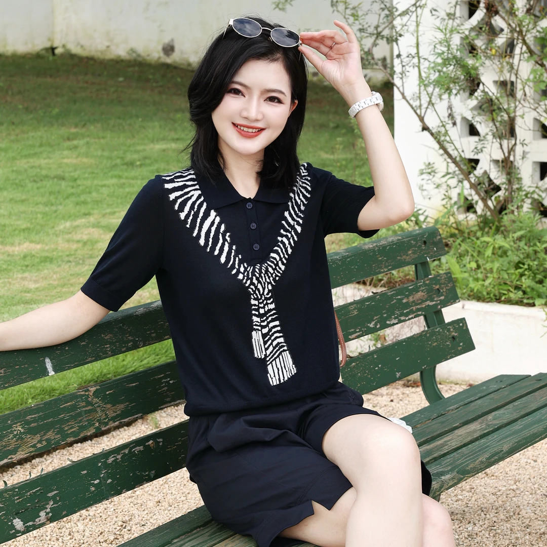 【假两件针织衫】枫竺阿楠anan气质polo领提花披肩女夏季短袖上衣