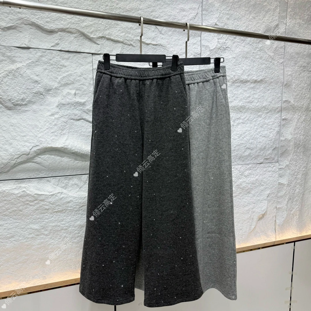 【倾云】高端气质新中式国风宽松垂感显瘦闪钻直筒裤 L272