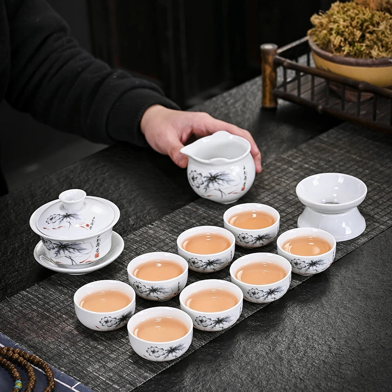 德化白瓷功夫茶具套装批发国庆中秋赠送伴手商务礼品陶瓷茶具印字