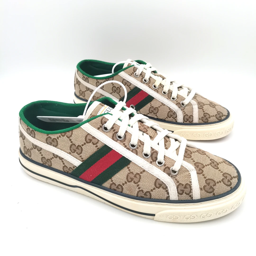 95新 GUCCI/古驰 1977系列经典刺绣棕老花板鞋6欧GS1051