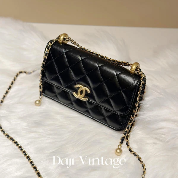 大吉中古/Chanel香奈儿24C黑金双金珠小woc斜挎包