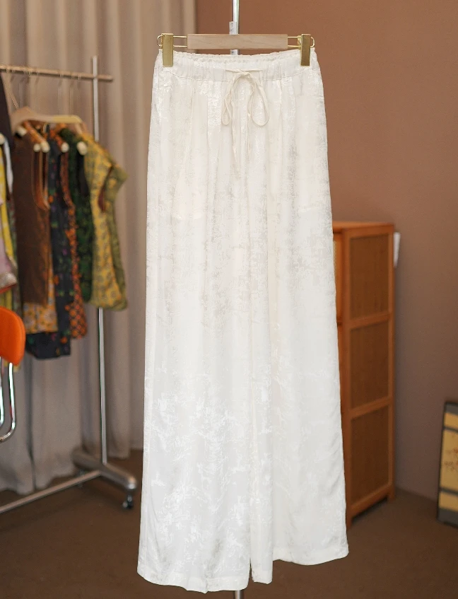 【冰丝裤夏】新中式阔腿裤子女2025年夏季薄款凉凉休闲裤垂感直筒裤