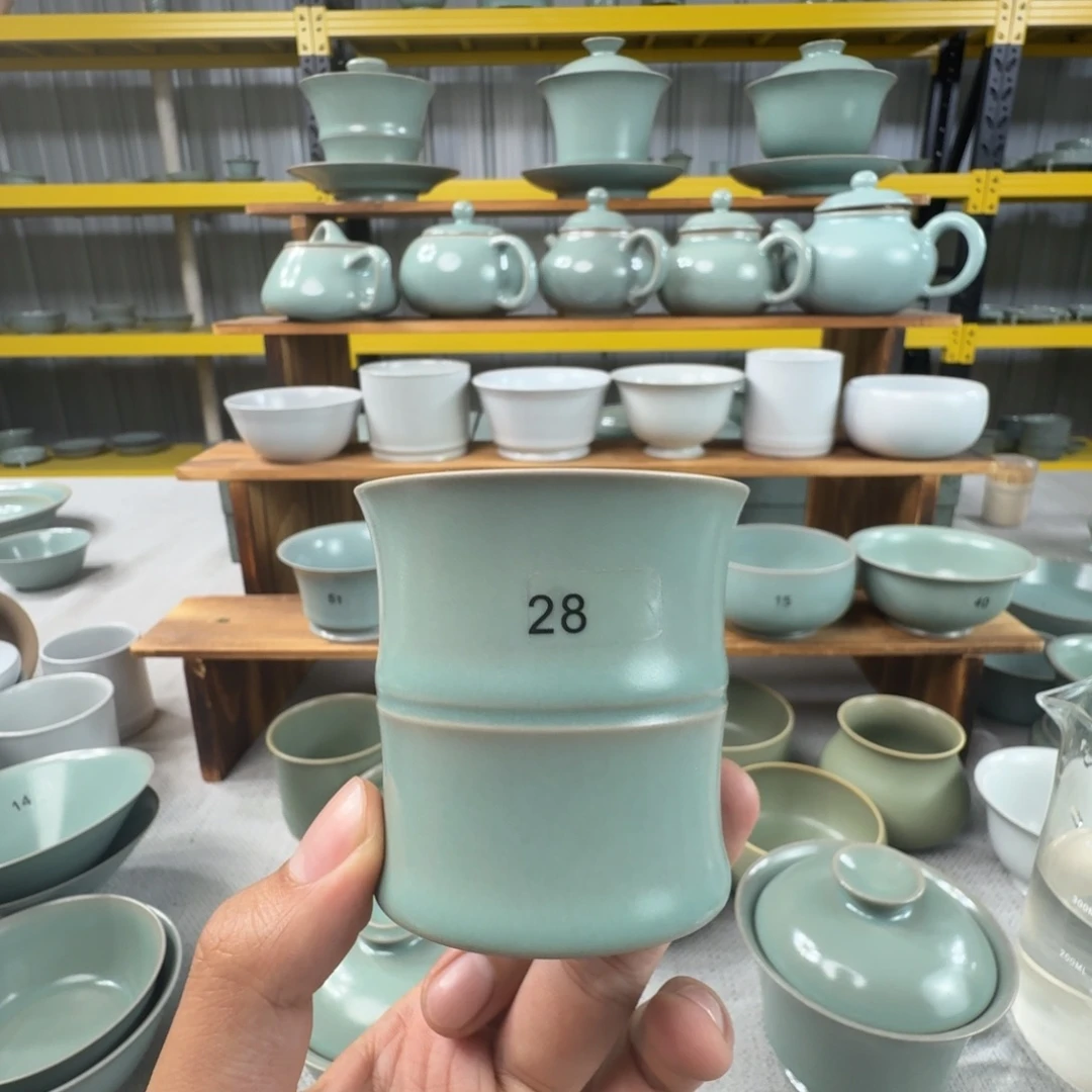 言***物摆件二级仿古青绿竹节杯