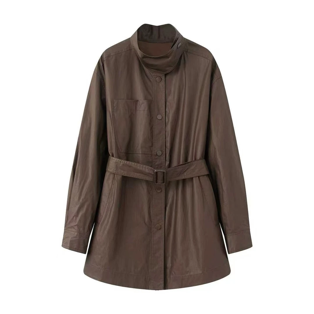 艾家2025秋季新款高级感休闲百搭立领收腰风衣外套女3041