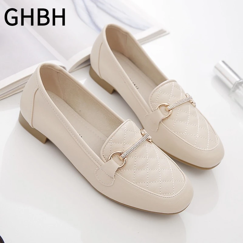 单鞋女平底方头乐福鞋软面软底豆豆鞋英伦风休闲小皮鞋新款工作鞋