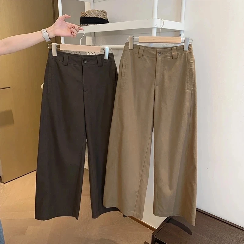 【秋季纯棉】高腰休闲裤宽松显瘦百搭2025新款纯色阔腿裤直筒裤长裤