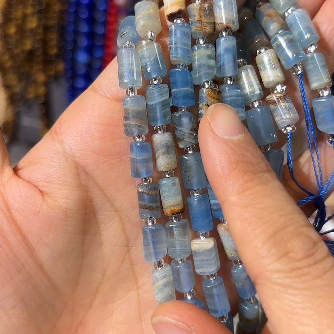 玛瑙/玉髓银S925镀金镶嵌珠宝半成品蓝方解卡6-10一条20cm