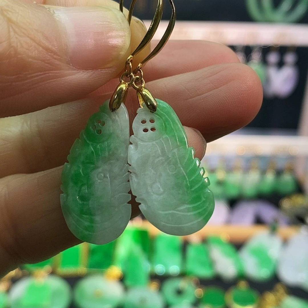 翡翠银S925镀金镶嵌耳饰耳饰