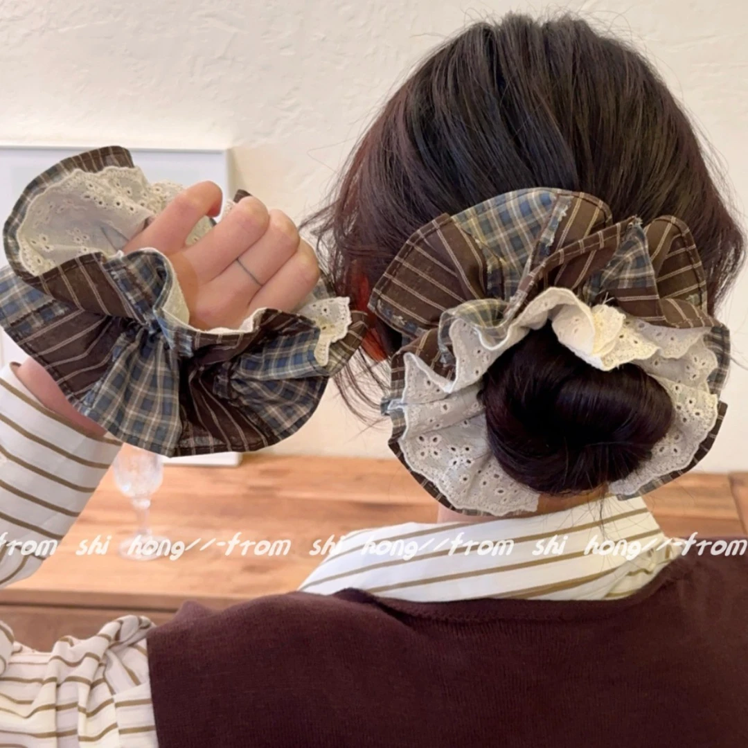 韩系少女洋气蕾丝大肠发圈布艺百搭皮筋发绳复古学院风头绳发饰女