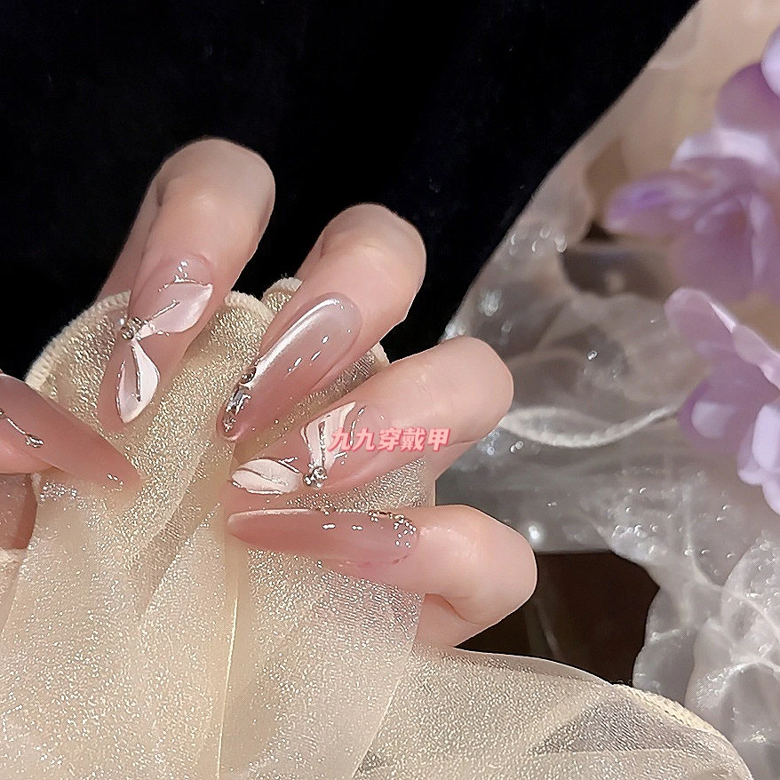 暮云 手工穿戴甲秋冬猫眼飘带纯欲高级显白光疗美甲可拆卸穿戴甲