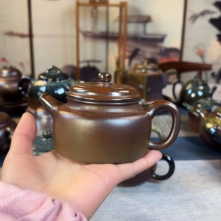 壶柴烧紫砂壶全手天青德钟