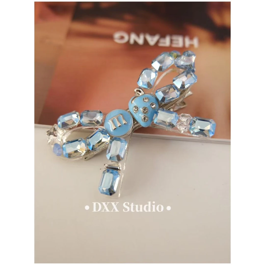 小众设计蓝色蝴蝶结发夹发饰47648