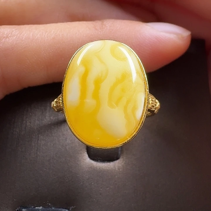 蜜蜡银S925镶嵌戒指戒指