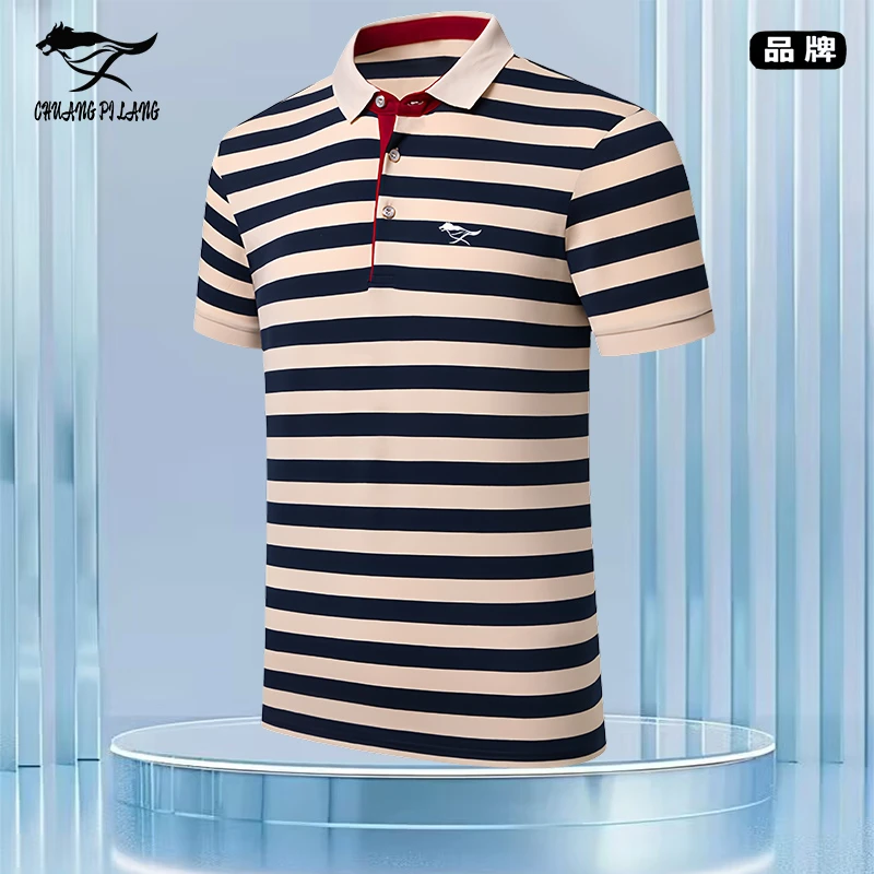 【轻奢纯棉POLO衫】短袖条纹男夏季纽扣男装时尚t恤透气百搭经典男