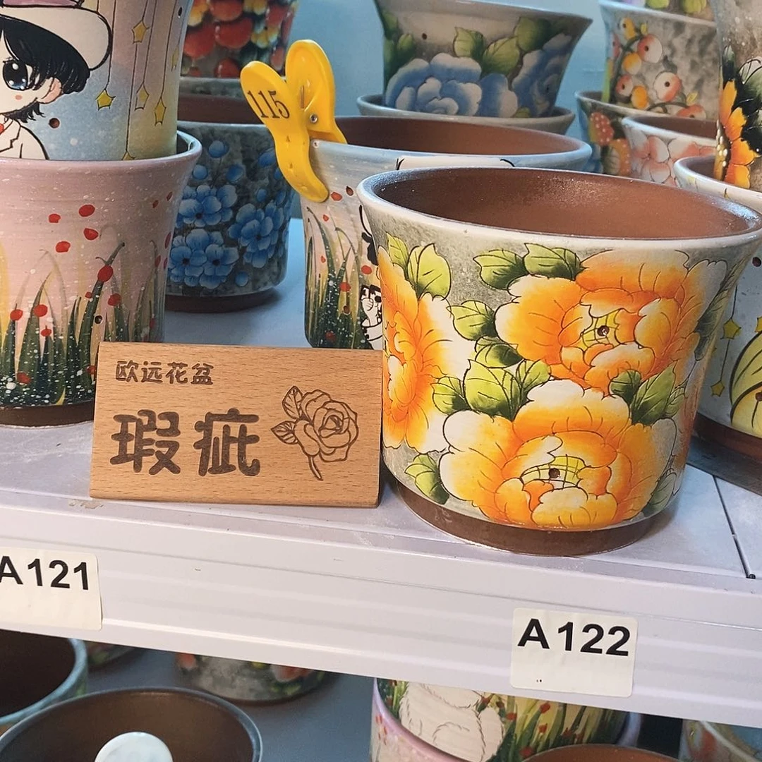 紫砂花盆红陶手绘花盆