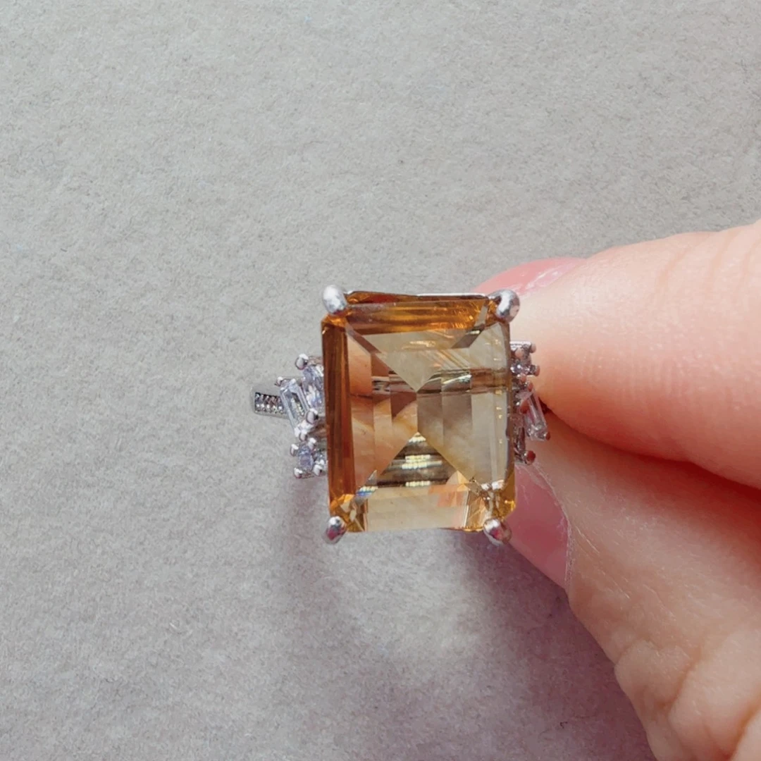 黄晶戒指银S925镶嵌小*纸国首质检