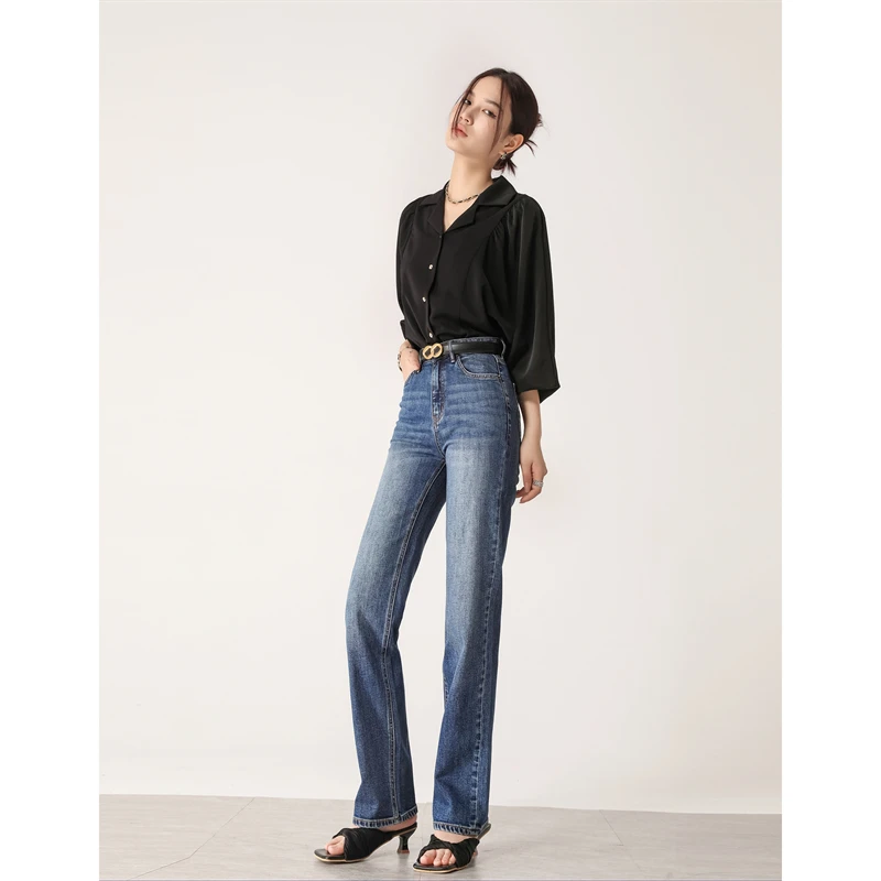 直筒牛仔裤女高腰宽松烟管2025春夏新款小个子弹力修身显瘦加绒