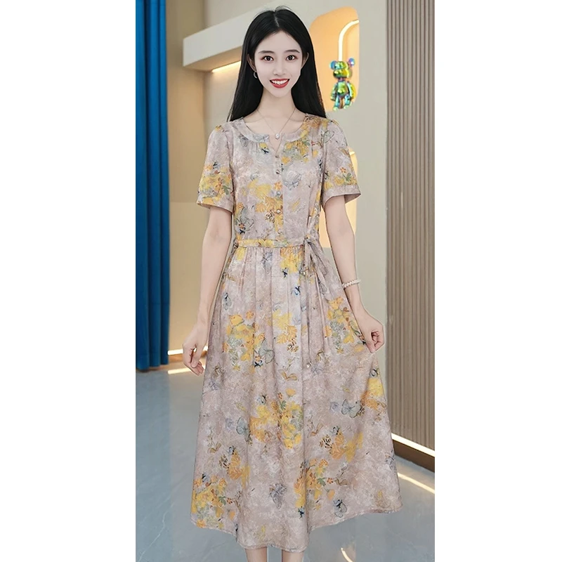 【YL-X189】2025夏季气质修身显瘦优雅碎花女装连衣裙大码洋气女