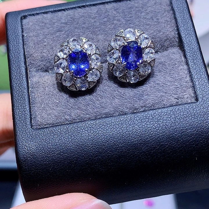 坦桑石银S925镶嵌耳饰